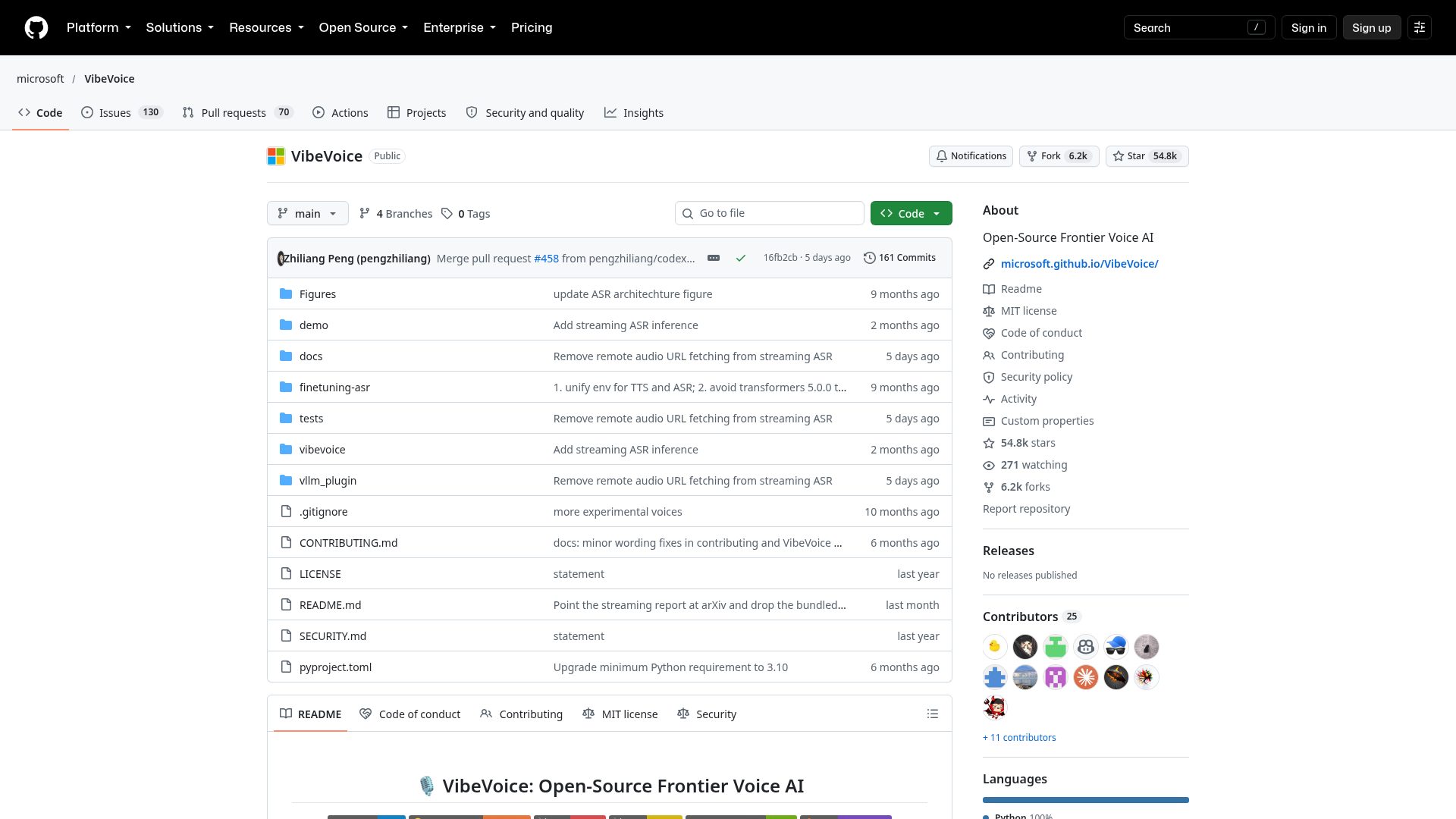 VibeVoice on GitHub