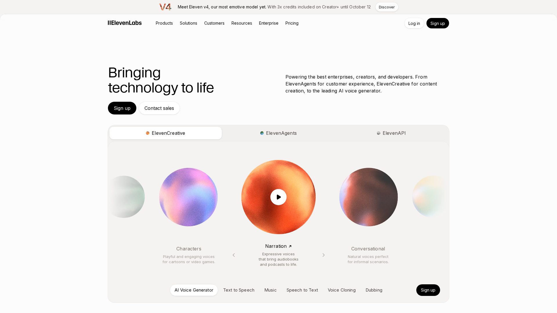 ElevenLabs homepage