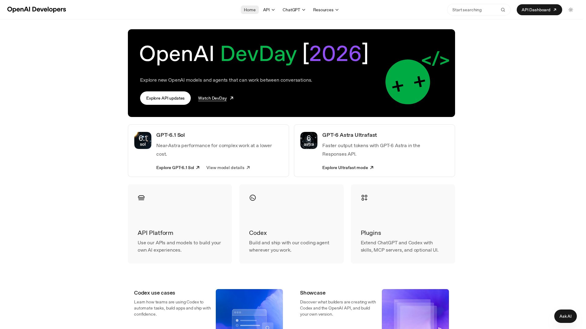 OpenAI API homepage