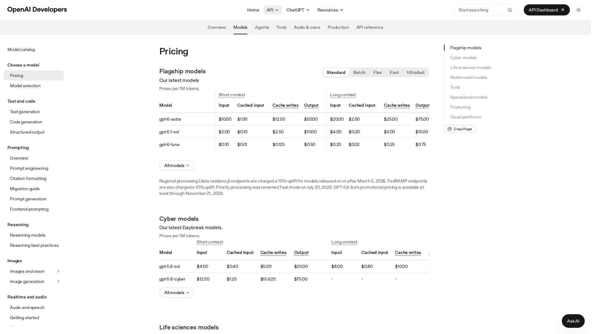 OpenAI API pricing