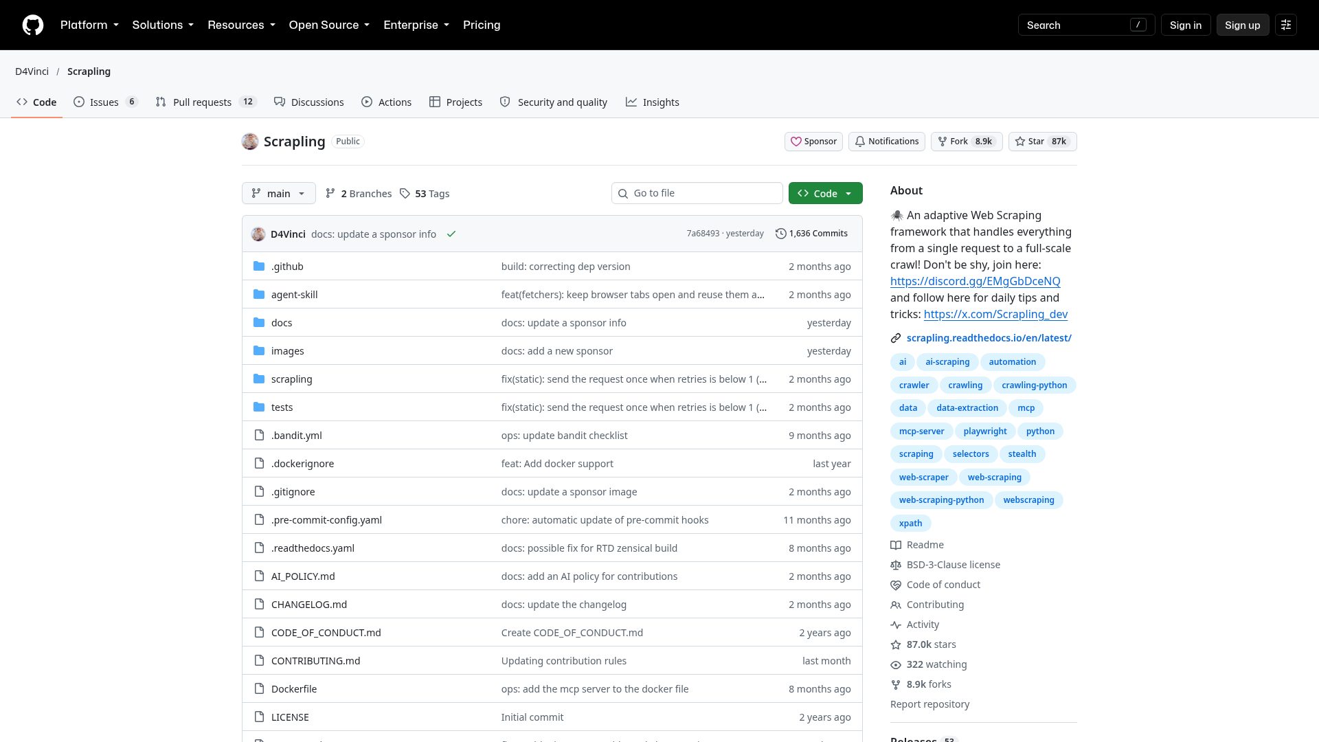 Scrapling on GitHub
