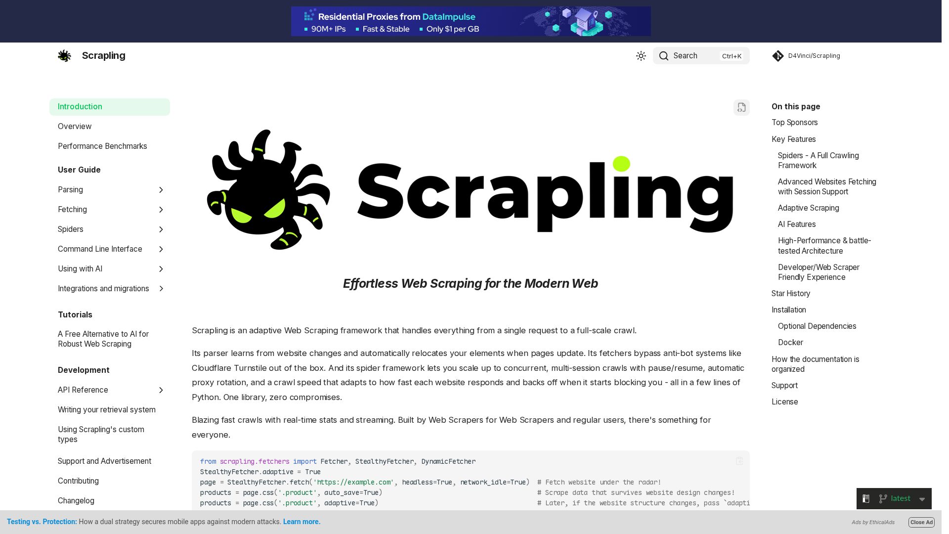 Scrapling homepage