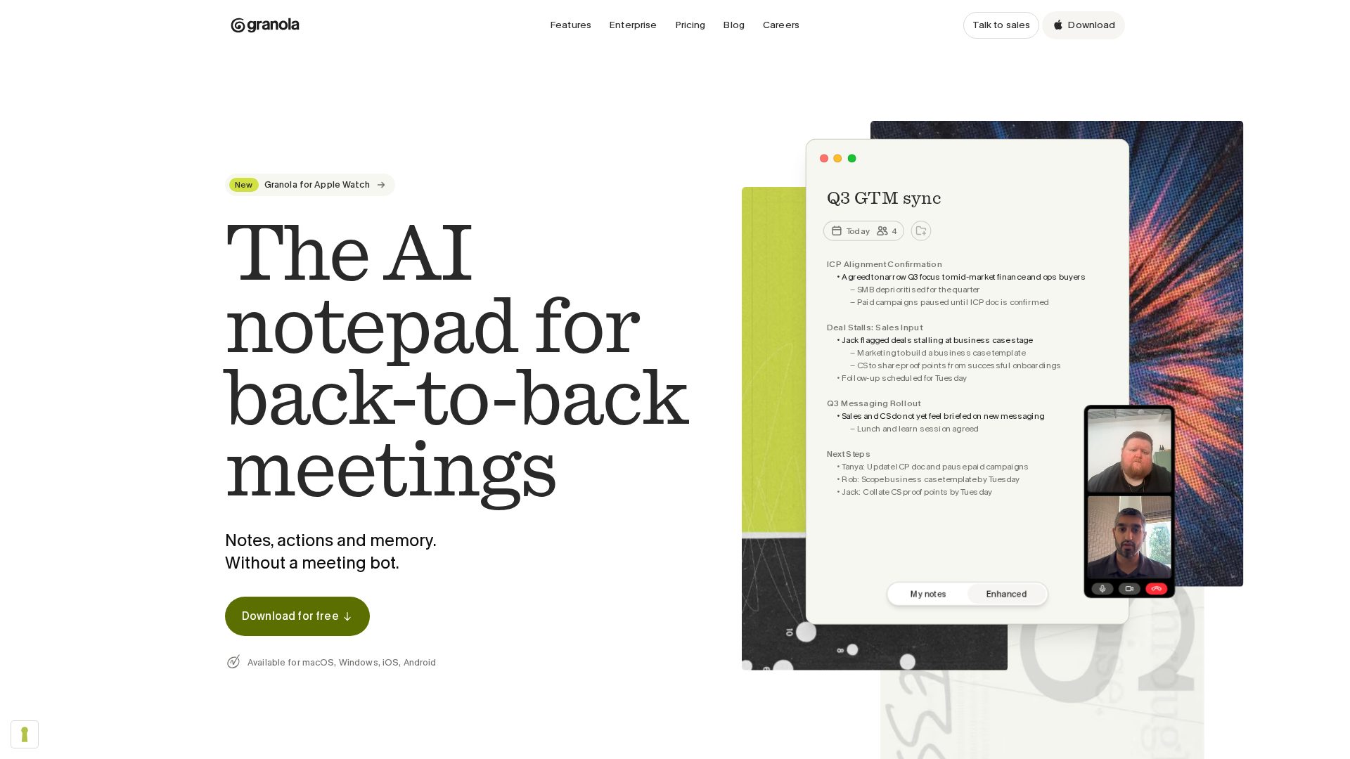 Granola homepage