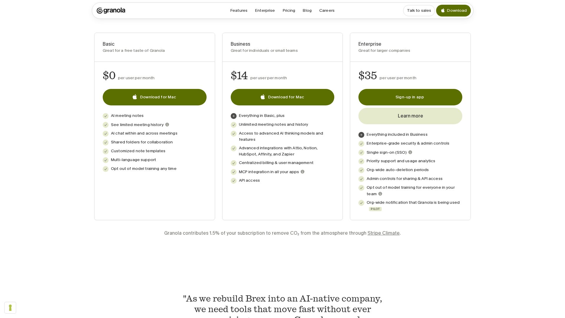 Granola pricing