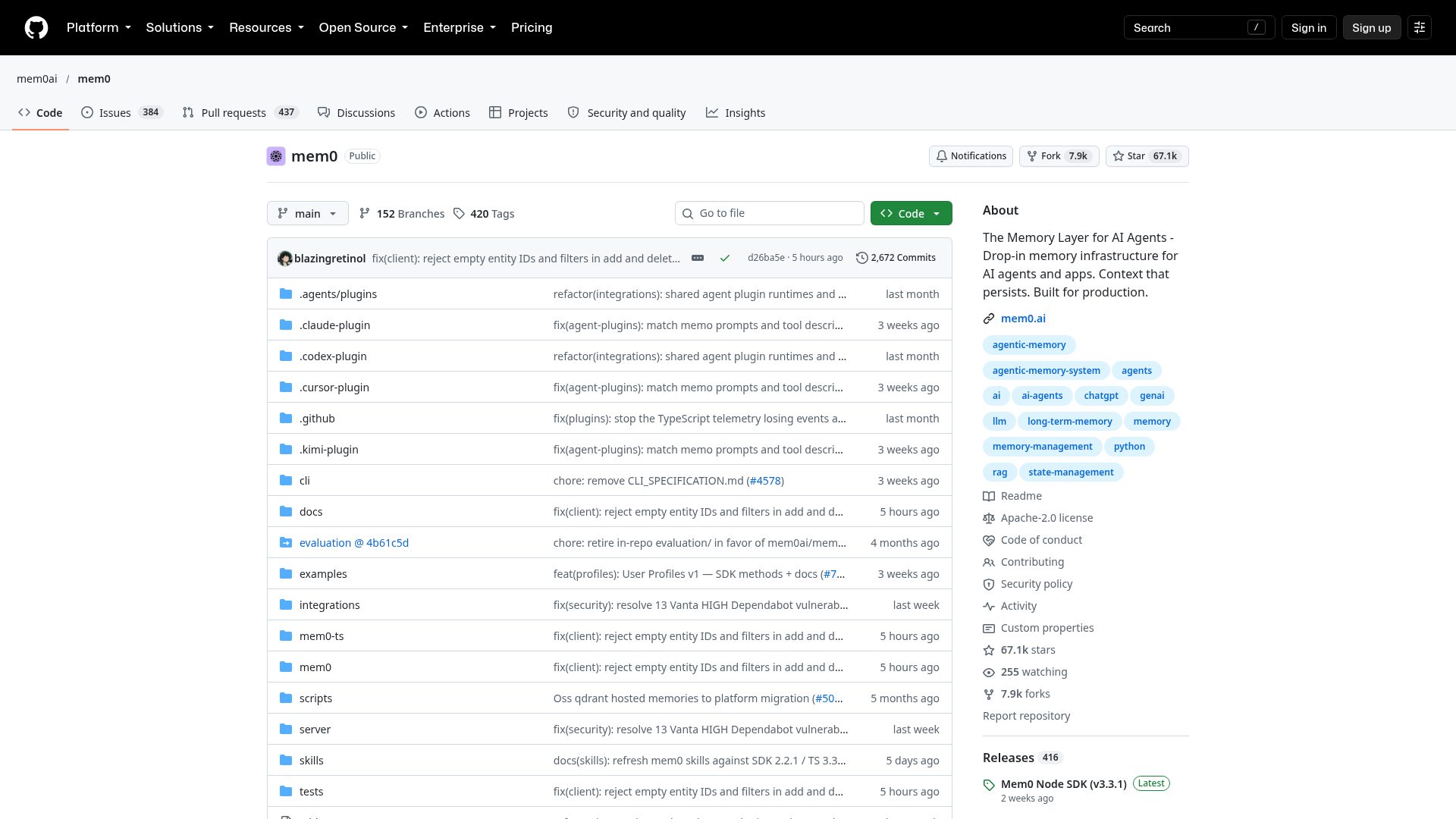 Mem0 on GitHub