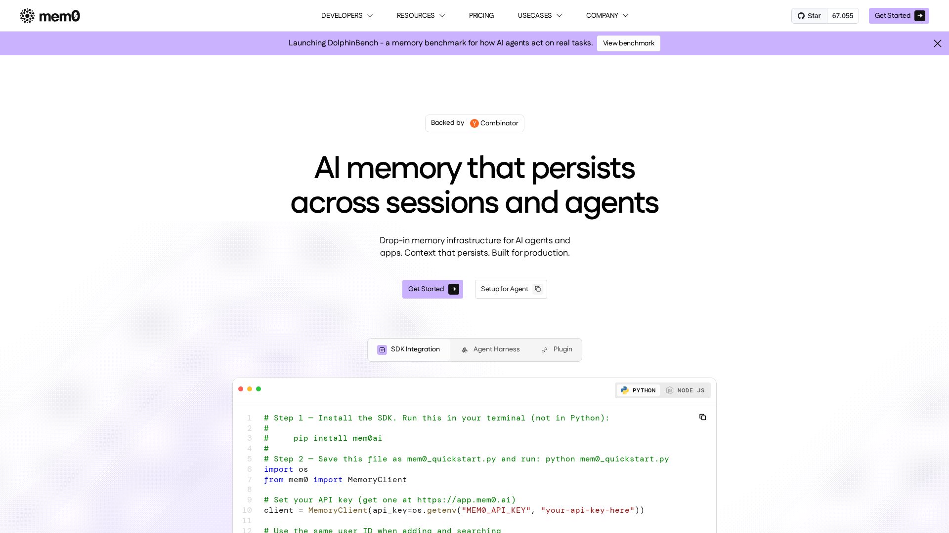 Mem0 homepage